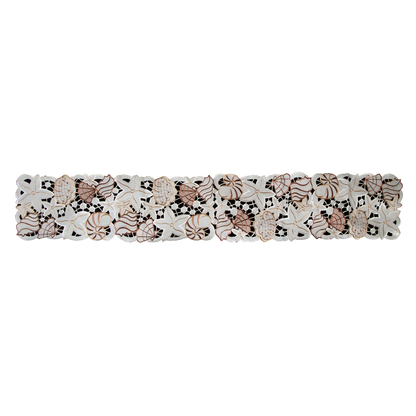 Shell Embroidered Table Runner 33 x 170cm V442-ABR-TABLER-SHELLEMBROIDERED-NATURAL-RE