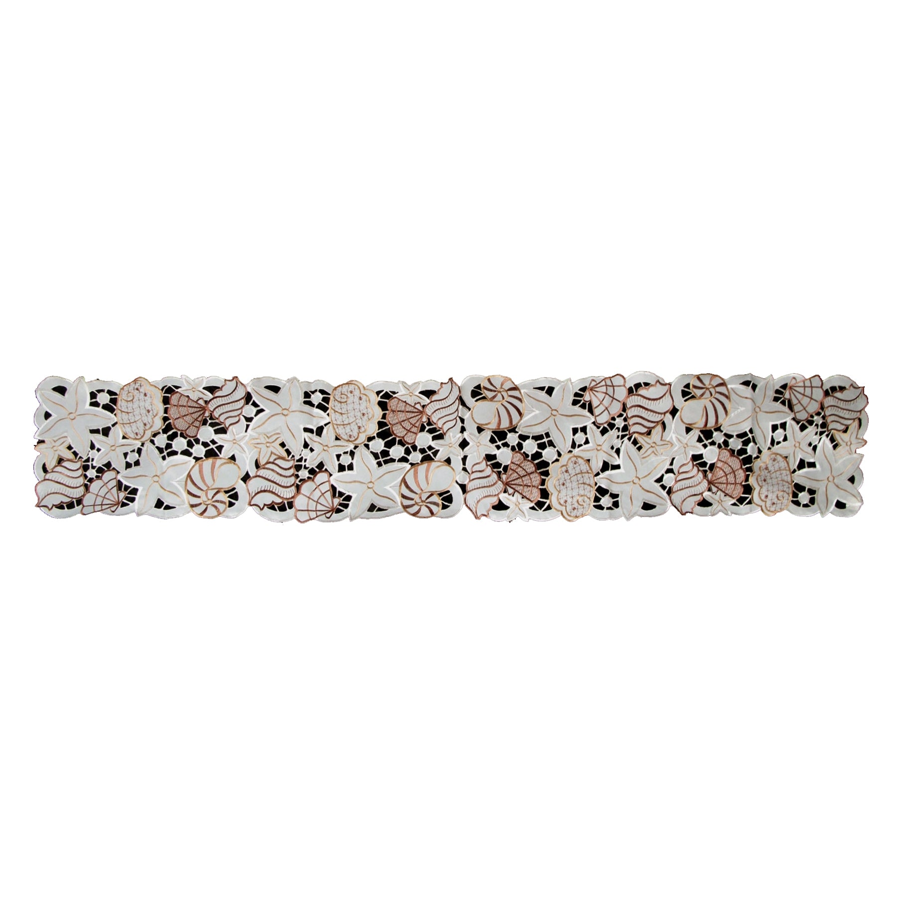 Shell Embroidered Table Runner 33 x 170cm V442-ABR-TABLER-SHELLEMBROIDERED-NATURAL-RE