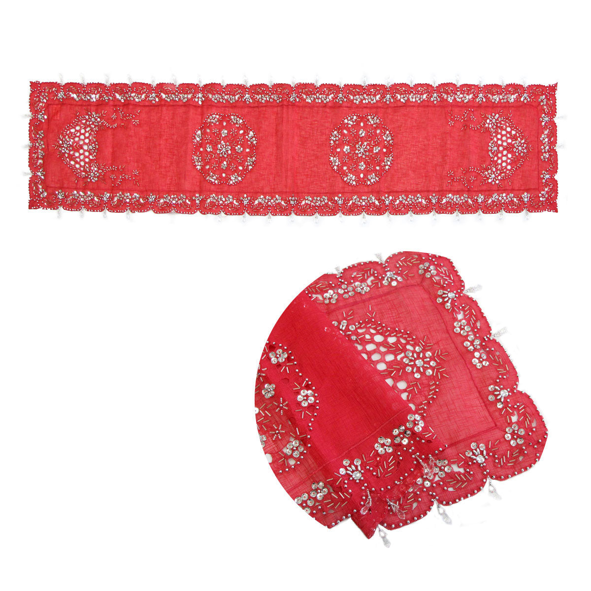 Stella Beaded Table Runner Diamonte Sequin 40 x 180 cm Red V442-ABR-TABLER-STELLA180CM-RED-RE