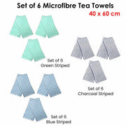 Set of 6 Microfibre Striped Tea Towels 40 x 60 cm Blue V442-ABR-TEAT-MICROFIBRESETOF6-BLUE-RE
