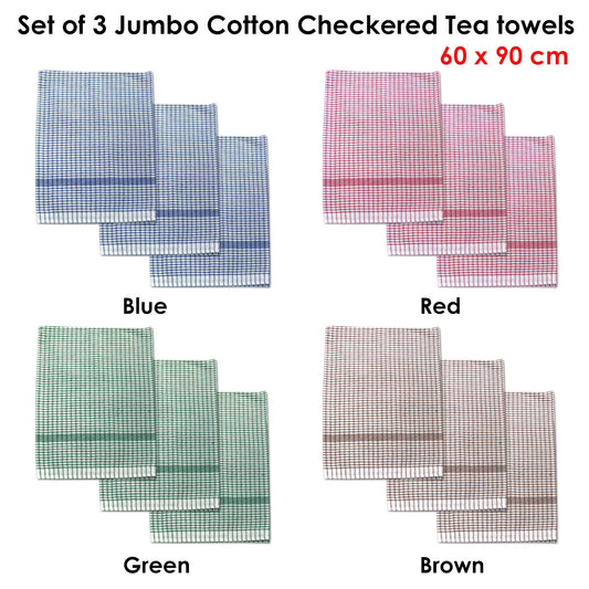 Set of 3 Jumbo Cotton Checkered Tea Towels 60 x 90 cm Green V442-ABR-TEAT-SETOF3JUMBO-GREEN-RE