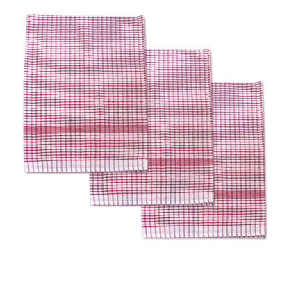 Set of 3 Jumbo Cotton Checkered Tea Towels 60 x 90 cm Red V442-ABR-TEAT-SETOF3JUMBO-RED-RE