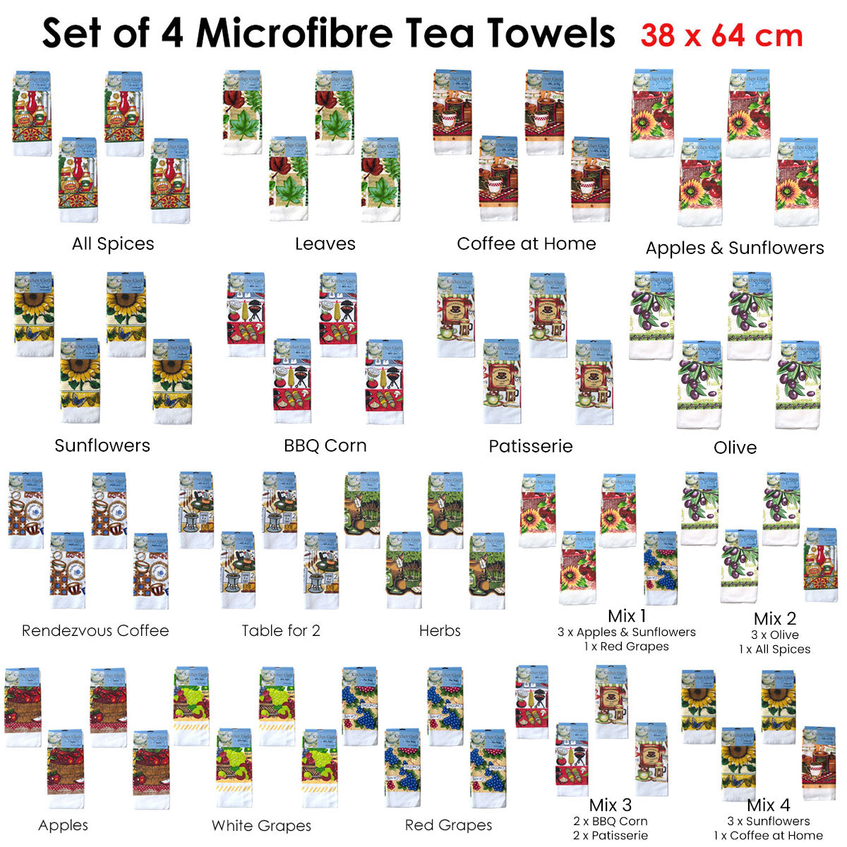 Set of 4 Microfibre Printed Tea Towels All Spices V442-ABR-TEAT-SETOF4ALLSPICES-MULTI-RE