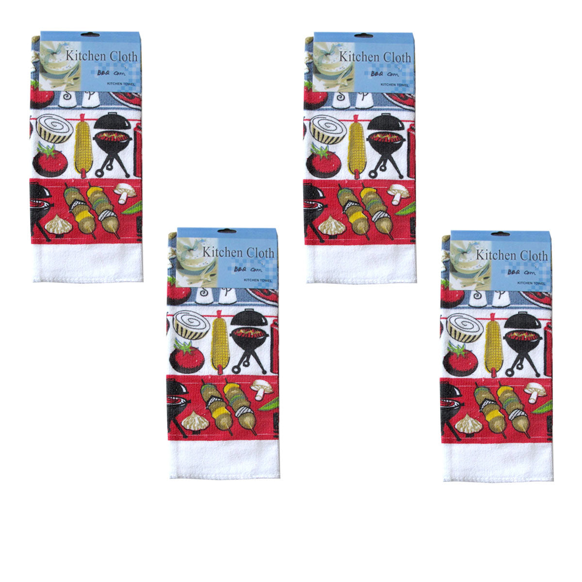 Set of 4 Microfibre Printed Tea Towels BBQ Corn V442-ABR-TEAT-SETOF4BBQCORN-MULTI-RE