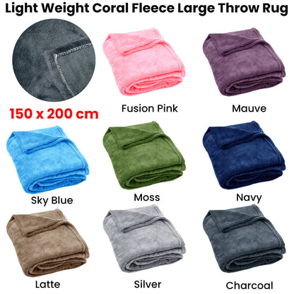 Light Weight Coral Fleece Throw Rug 150x200 cm Moss V442-ABR-THROW-CORALFLEECE200CM-MOSS-RE