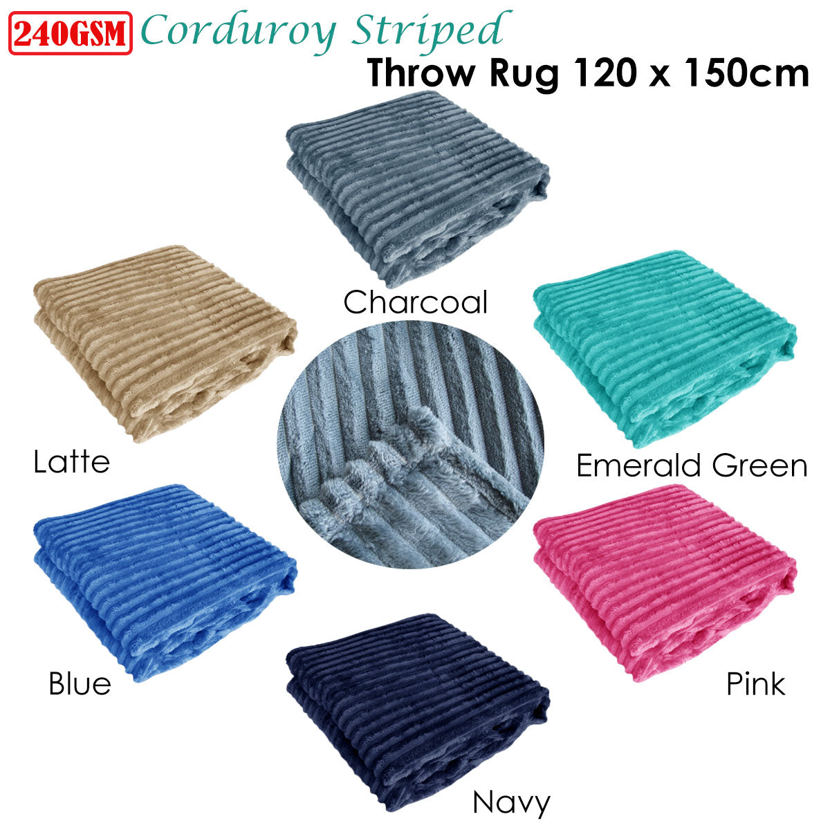 240GSM Corduroy Striped Throw Rug Latte V442-ABR-THROW-CORDUROYSTRIPE-LATTE-RE