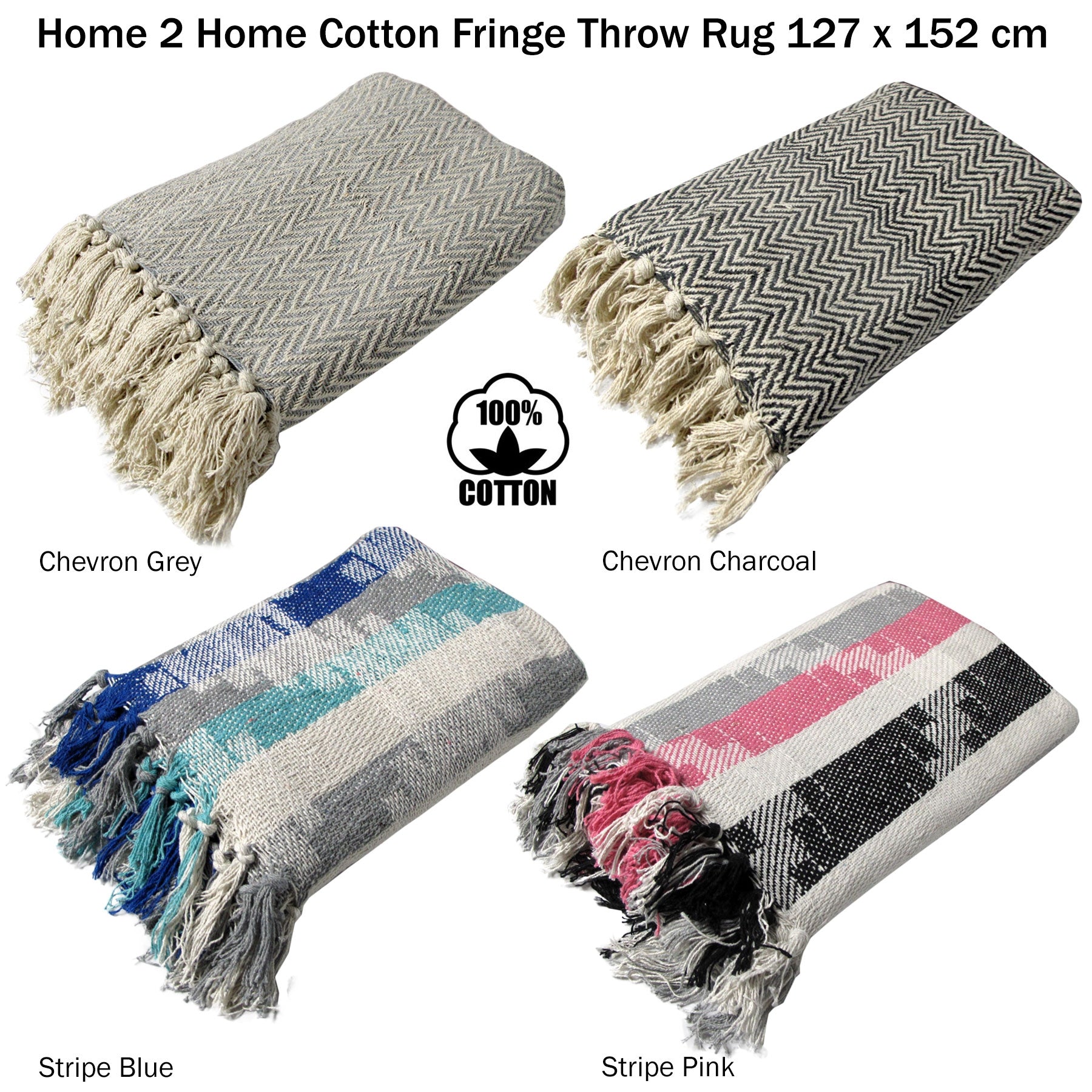 Cotton Fringe Throw Rug Chevron Grey V442-ABR-THROW-COTTONCHEVRON-GREY-RE