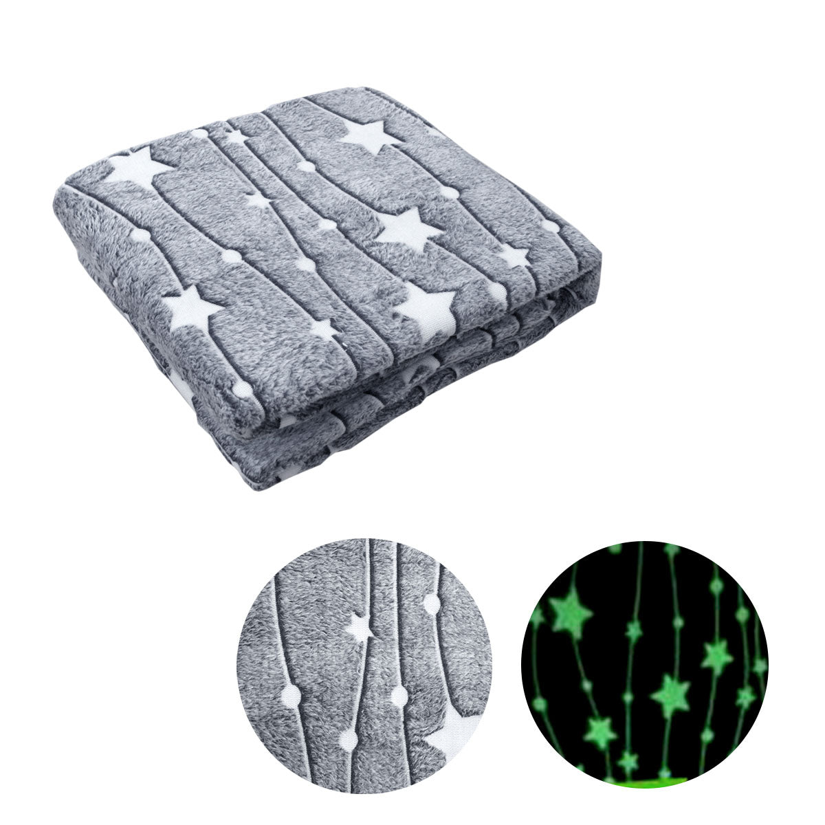 Grey Stars Glow in the Dark Throw Rug 125x152 cm V442-ABR-THROW-GLOWINDARKSTAR-GREY-RE