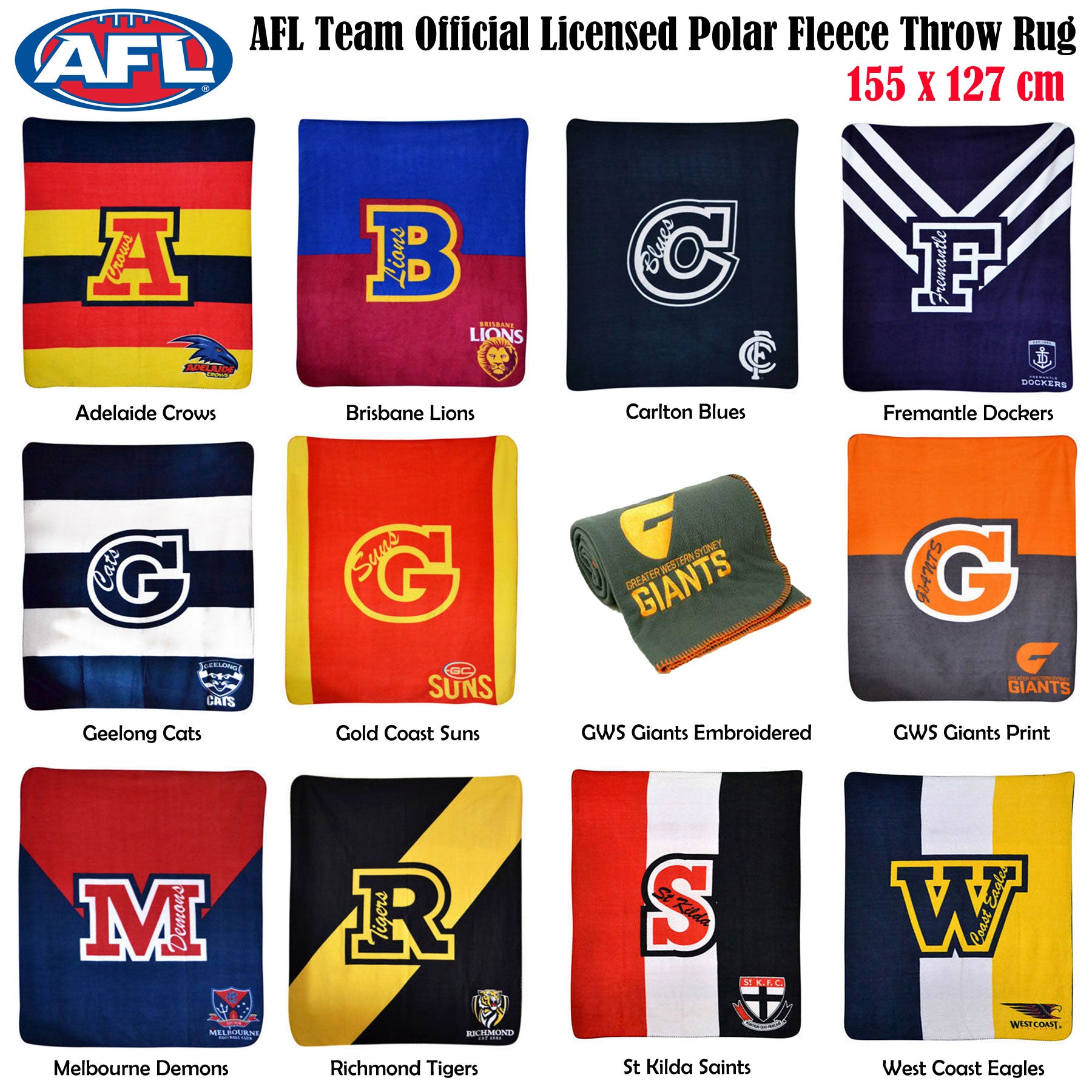 AFL Licensed Polar Fleece Throw GWS Giants Print V442-ABR-THROW-GWSGIANTSPRINT-ORANGE-RE