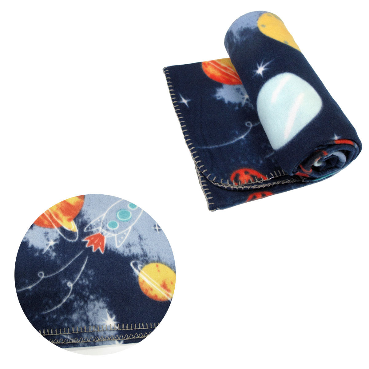 Funky Cute Polar Fleece Throw Rug Navy Planet Space V442-ABR-THROW-POLARPLANET-NAVY-RE