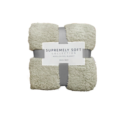Soft Woollen Feel Throw Rug/Blanket Stone V442-ABR-THROW-WOOLLENFEEL178-STONE-RE