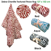 Zebra Chenille Textured Throw Rug Aqua V442-ABR-THROW-ZEBRACHENILLE-AQUA-RE