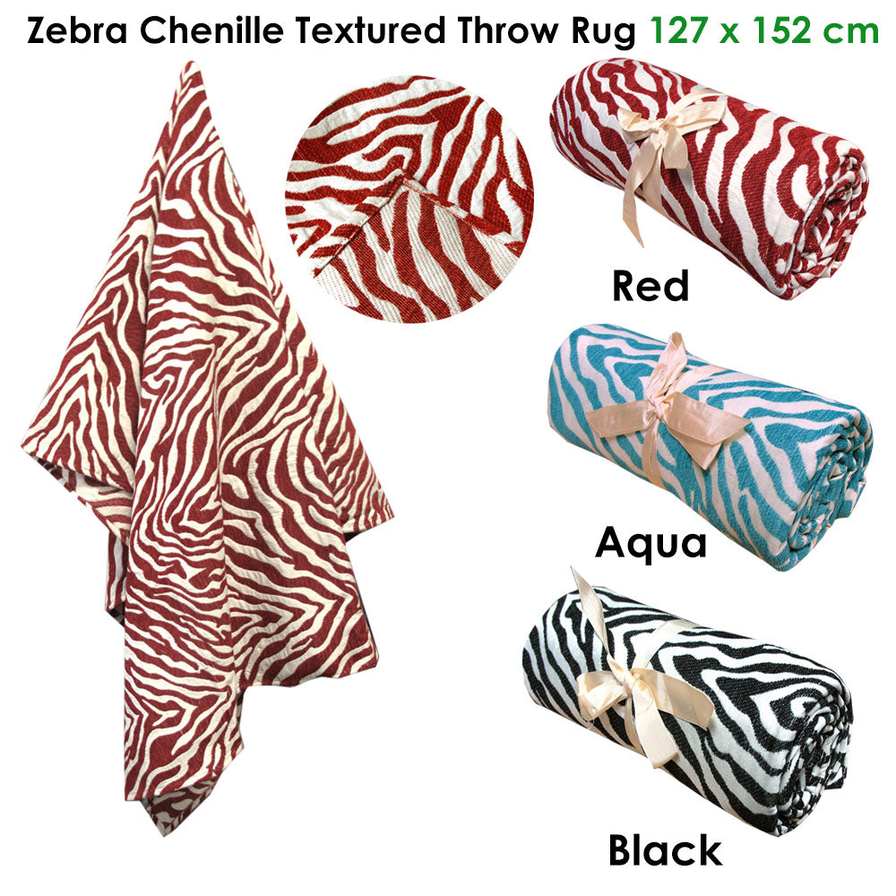 Zebra Chenille Textured Throw Rug Aqua V442-ABR-THROW-ZEBRACHENILLE-AQUA-RE