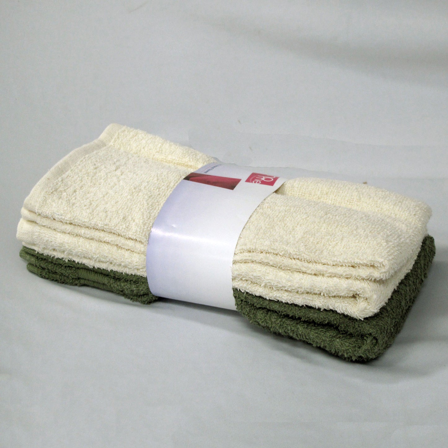 Set of 4 Budget Cotton Hand Towels 42 x 67 cm Olive Cream V442-ABR-TOWEL-4BUDGETHAND-OLIVECREAM-RE