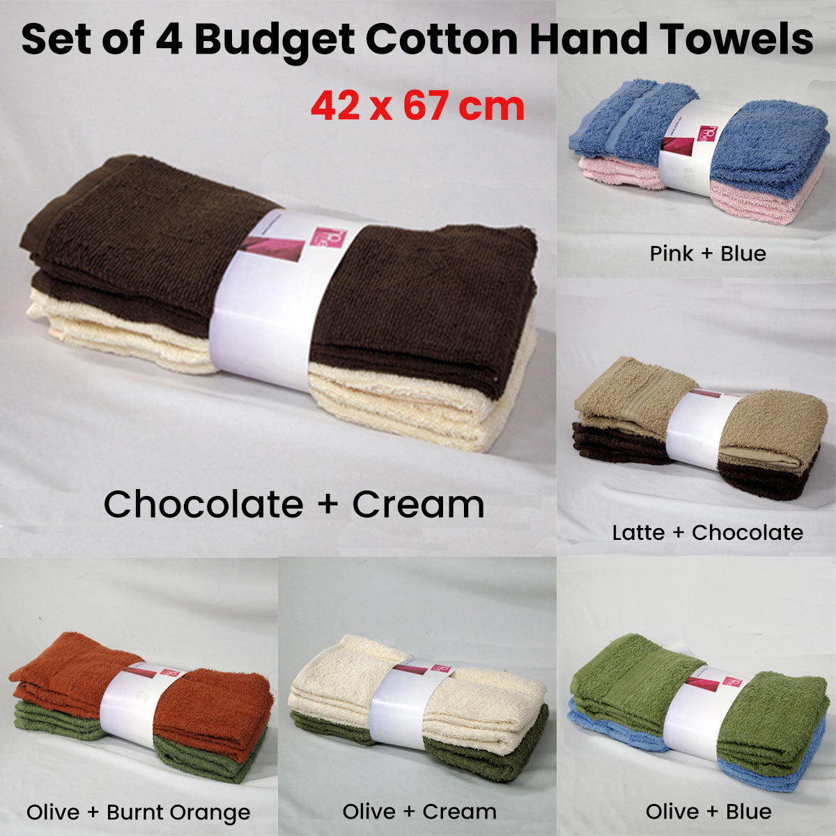 Set of 4 Budget Cotton Hand Towels 42 x 67 cm Olive Cream V442-ABR-TOWEL-4BUDGETHAND-OLIVECREAM-RE
