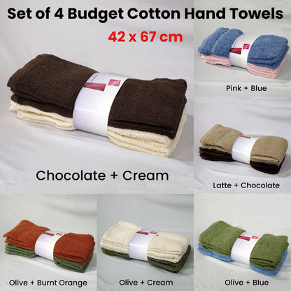 Set of 4 Budget Cotton Hand Towels 42 x 67 cm Olive Cream V442-ABR-TOWEL-4BUDGETHAND-OLIVECREAM-RE
