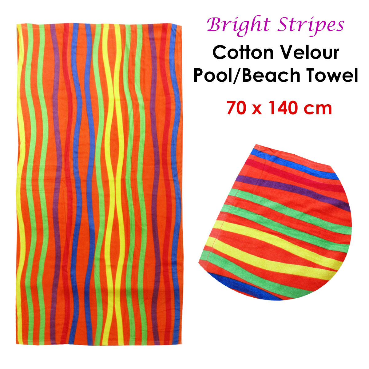 Bright Stripes Cotton Velour Printed Beach Towel V442-ABR-TOWEL-BRIGHTSTRIPES-MULTI-RE