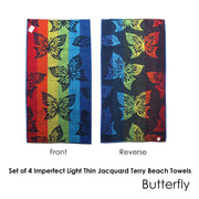Set of 4 Imperfect Jacquard Terry Beach Towels Butterfly V442-ABR-TOWEL-BUTTERFLY-MULTI-RE
