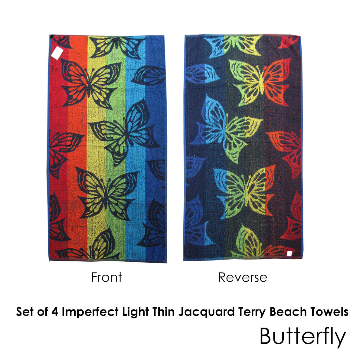 Set of 4 Imperfect Jacquard Terry Beach Towels Butterfly V442-ABR-TOWEL-BUTTERFLY-MULTI-RE