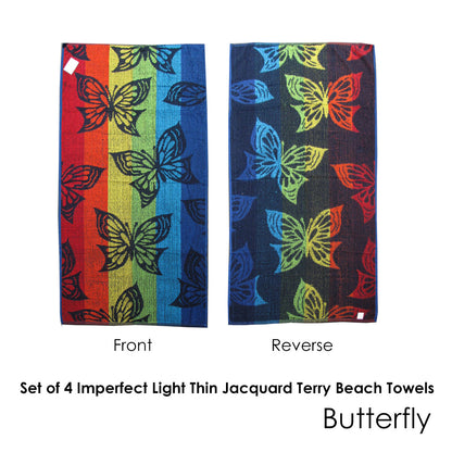 Set of 4 Imperfect Jacquard Terry Beach Towels Butterfly V442-ABR-TOWEL-BUTTERFLY-MULTI-RE