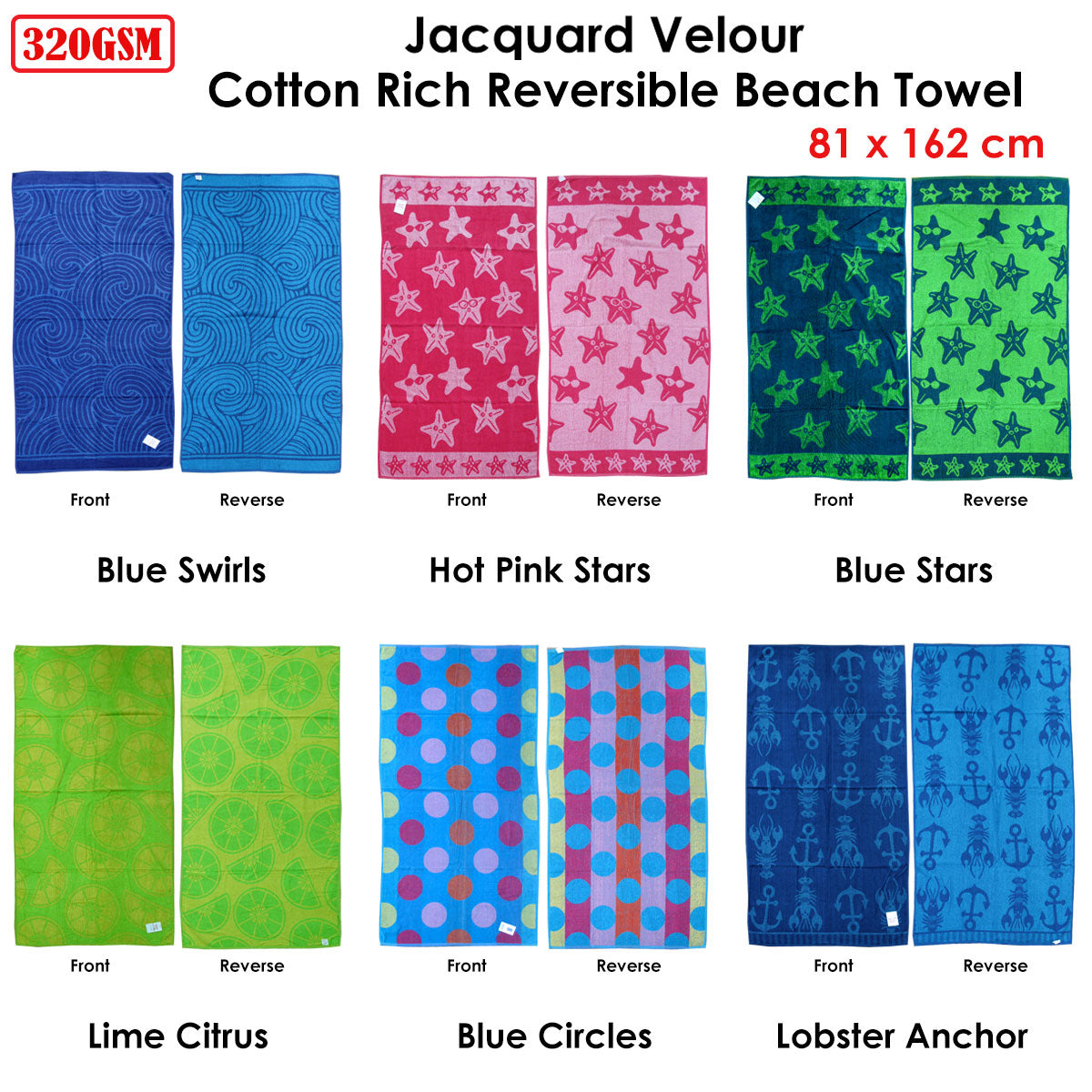 Jacquard Velour Reversible Beach Towel Blue Circles V442-ABR-TOWEL-CIRCLES-BLUE-RE