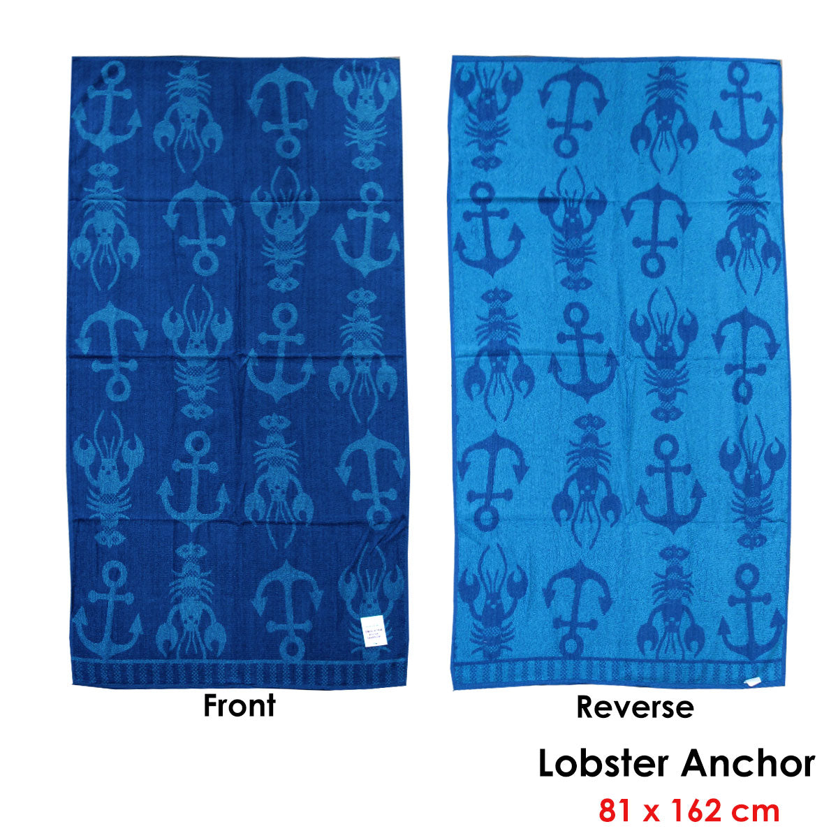Jacquard Velour Reversible Beach Towel Blue Lobster Anchor V442-ABR-TOWEL-LOBSTER-BLUE-RE