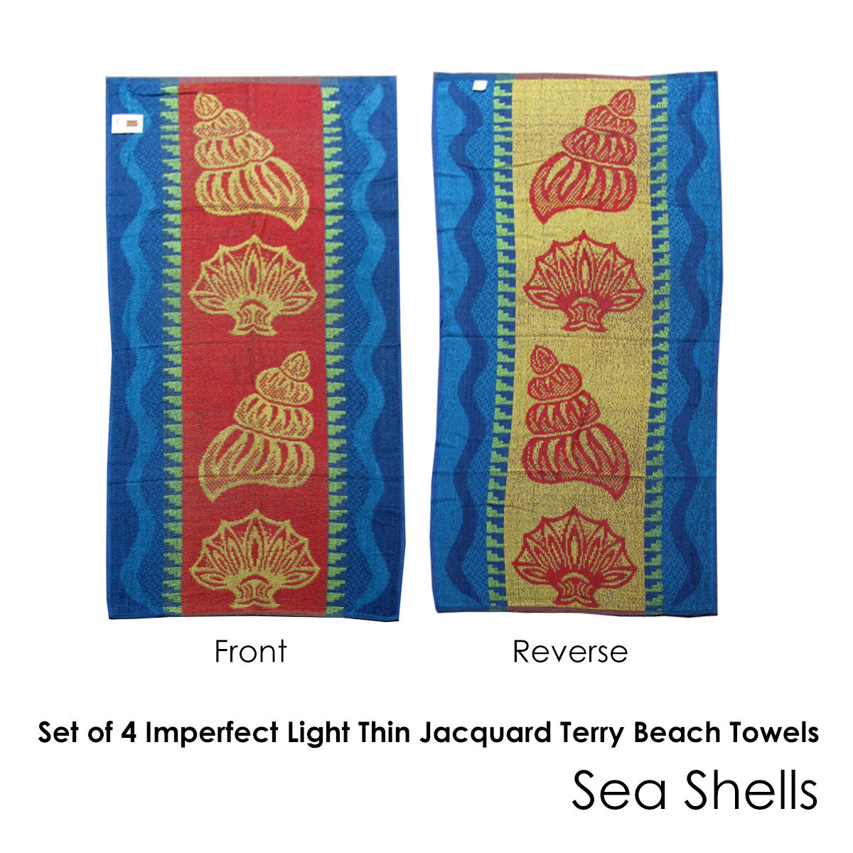 Set of 4 Imperfect Jacquard Terry Beach Towels Sea Shells V442-ABR-TOWEL-SEASHELLS-MULTI-RE