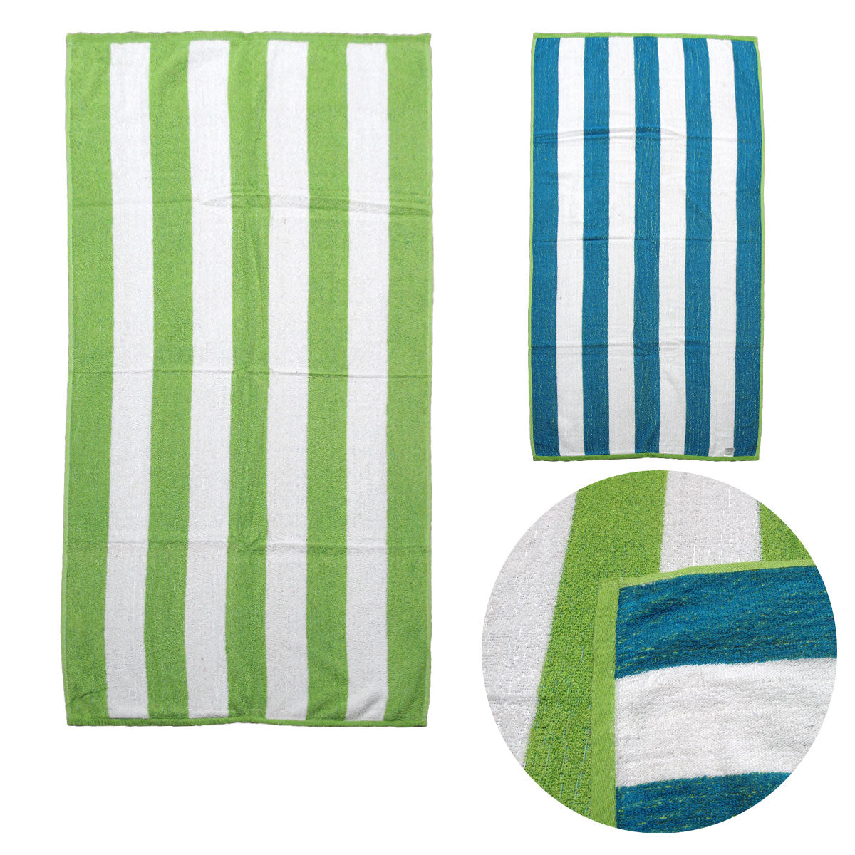 Set of 2 Reversible Cabana Striped Towels Lime/Blue V442-ABR-TOWEL-SETOF2CABANA-LIMEBLUE-RE