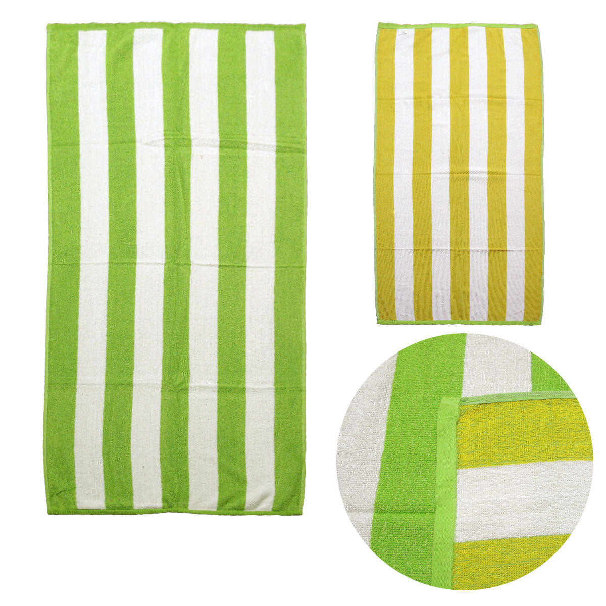 Set of 2 Reversible Cabana Striped Towels Lime/Yellow V442-ABR-TOWEL-SETOF2CABANA-LIMEYELLOW-RE