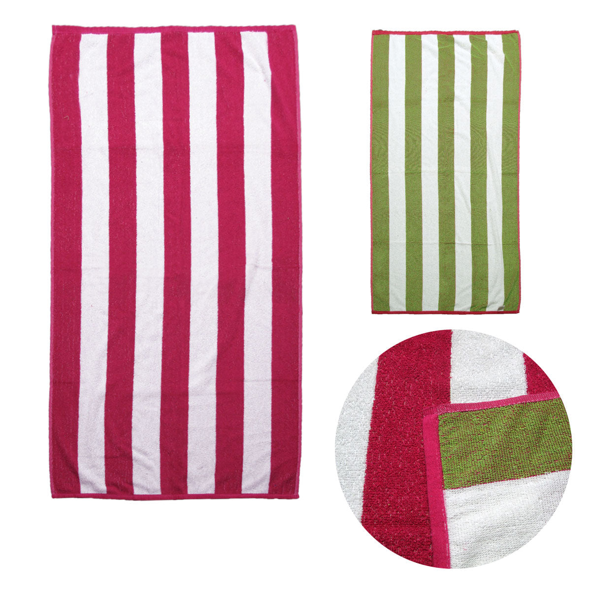 Set of 2 Reversible Cabana Striped Towels Hot Pink/Lime V442-ABR-TOWEL-SETOF2CABANA-PINKLIME-RE