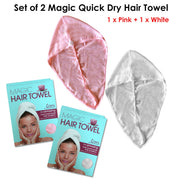 Set of 2 Magic Quick Dry Microfibre Hair Dryer Towels Pink + White V442-ABR-TOWEL-SETOF2HAIRDRY-PINKWHITE-SH