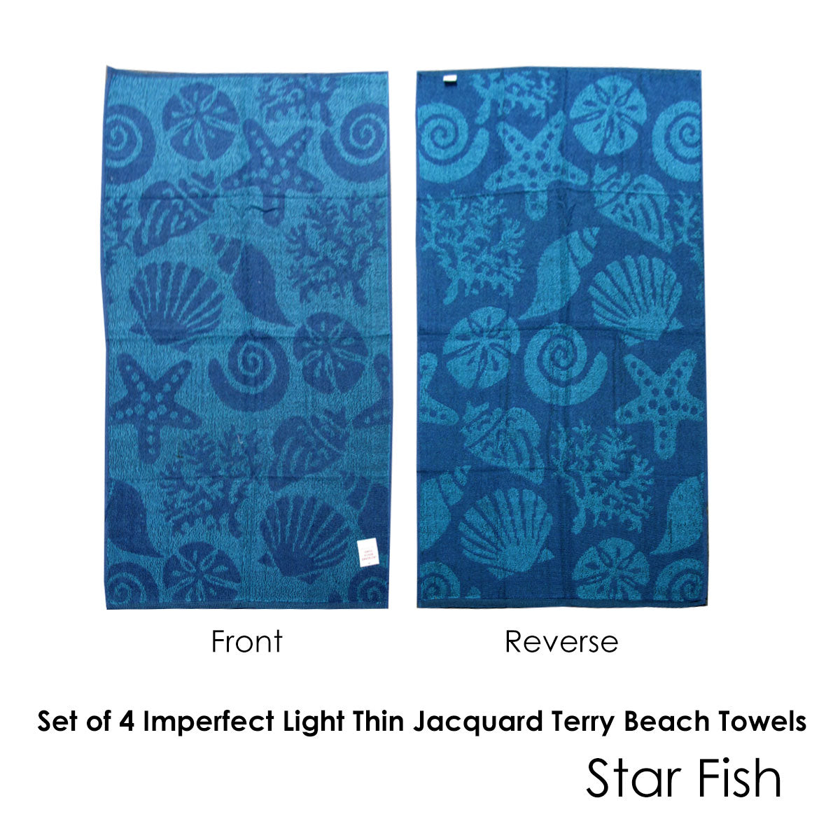 Set of 4 Imperfect Jacquard Terry Beach Towels Star Fish V442-ABR-TOWEL-STARFISH-BLUE-RE