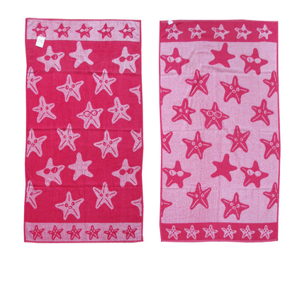Jacquard Velour Reversible Beach Towel Hot Pink Stars V442-ABR-TOWEL-STARS-HOTPINK-RE