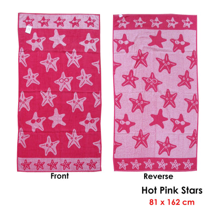 Jacquard Velour Reversible Beach Towel Hot Pink Stars V442-ABR-TOWEL-STARS-HOTPINK-RE