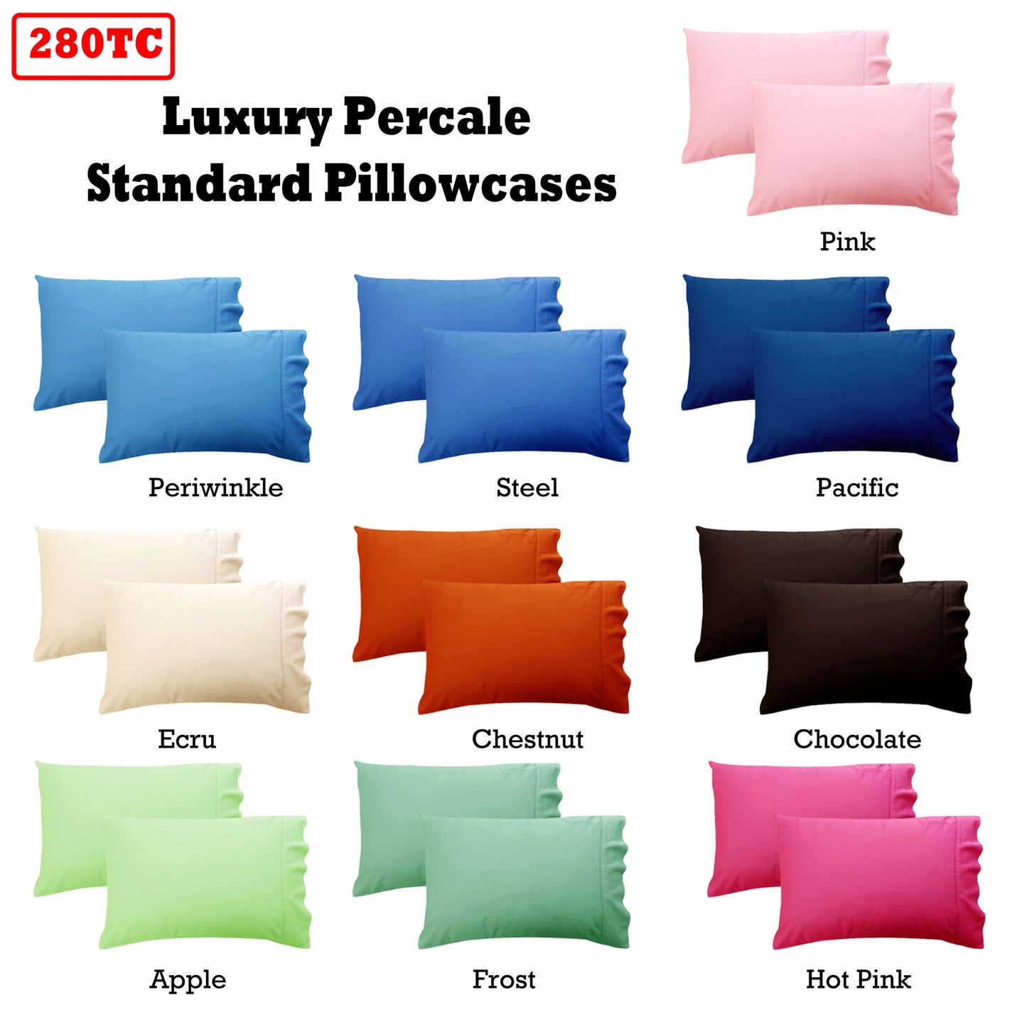 280TC Luxury Percale Standard Pillowcases Apple V442-ASU-PILLOWC-PERCALESTANDARD-APPLE-ST
