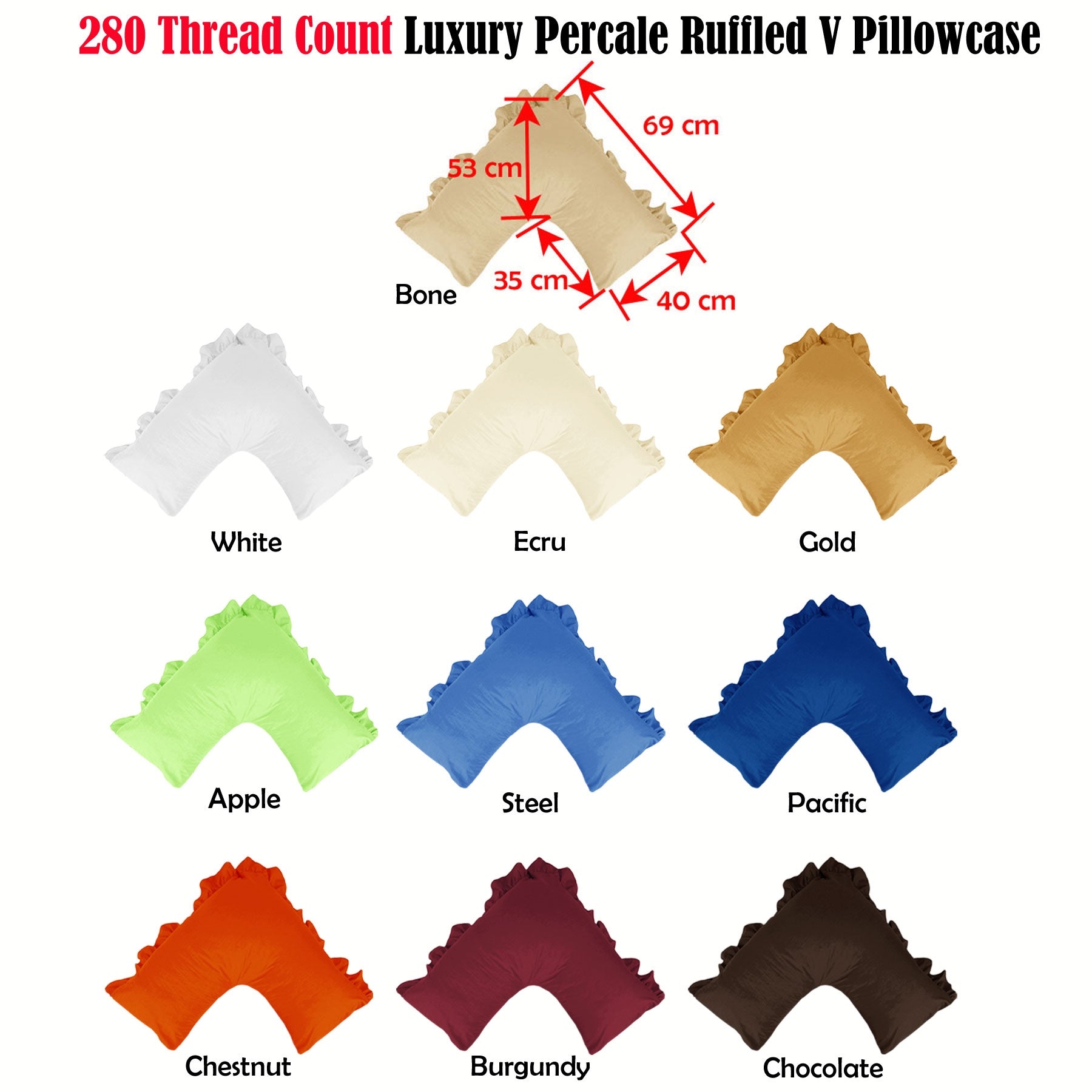 280TC Luxury Percale Ruffled V Pillowcase Chocolate V442-ASU-PILLOWC-PERCALEV-CHOCOLATE-TR