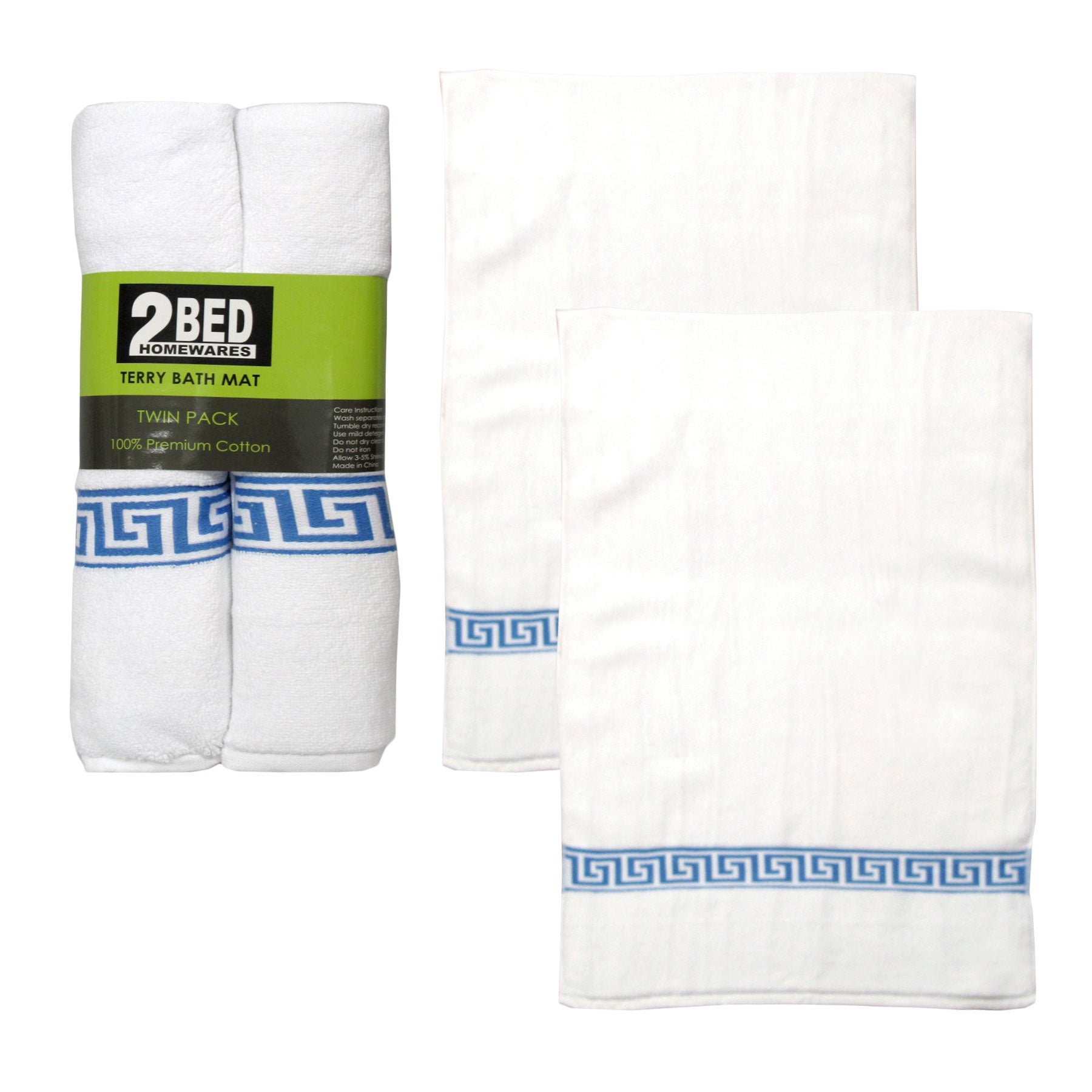 Set of 2 Greek Key Bath Mats White V442-ATX-BATHM-2GREEKKEY-WHITE-RE