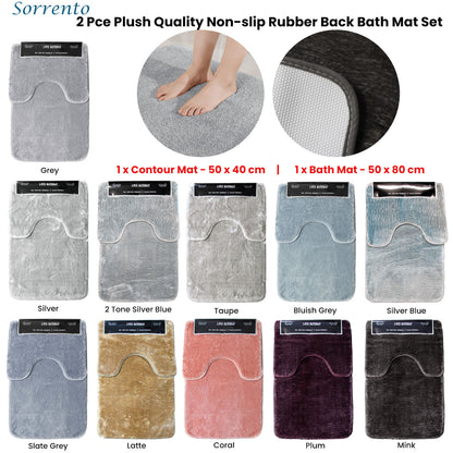 2 Pce Sorrento Plush Quality Non-slip Rubber Back Bath Mat Set Mink V442-ATX-BATHM-2PCESORRENTO-MINK-SH