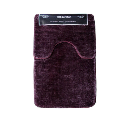 2 Pce Sorrento Plush Quality Non-slip Rubber Back Bath Mat Set Plum V442-ATX-BATHM-2PCESORRENTO-PLUM-SH