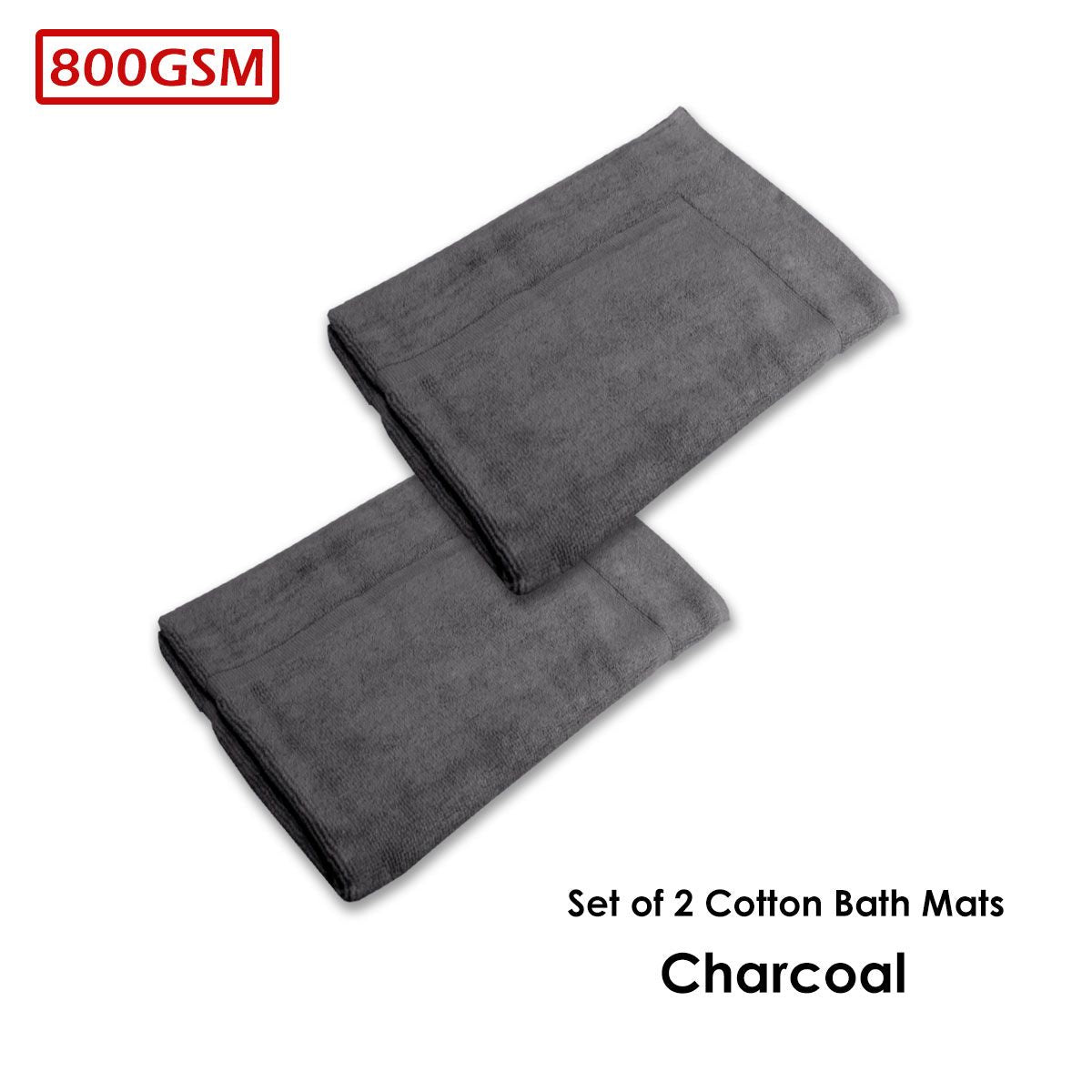800GSM Set of 2 Cotton Bath Mats 50 x 70 cm Charcoal V442-ATX-BATHM-SETOF2800GSM-CHARCOAL-RE