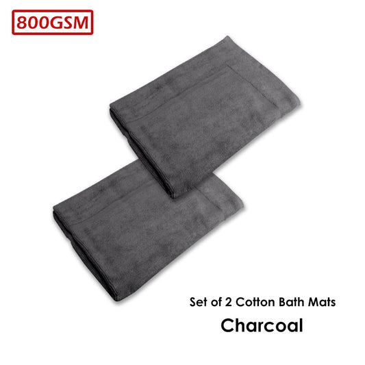800GSM Set of 2 Cotton Bath Mats 50 x 70 cm Charcoal V442-ATX-BATHM-SETOF2800GSM-CHARCOAL-RE