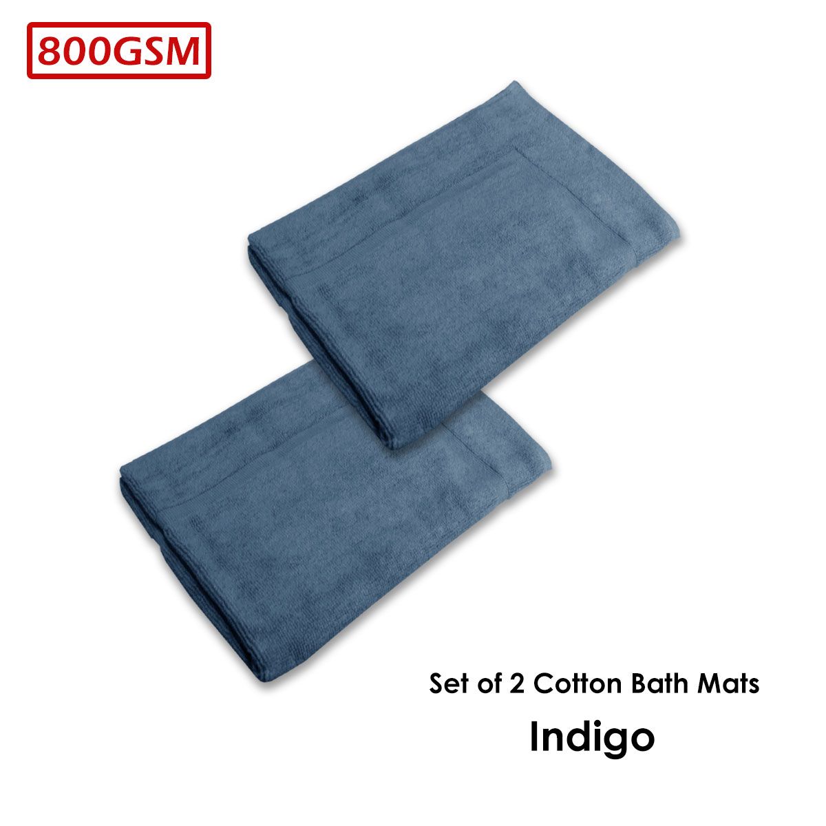 800GSM Set of 2 Cotton Bath Mats 50 x 70 cm Indigo V442-ATX-BATHM-SETOF2800GSM-INDIGO-RE