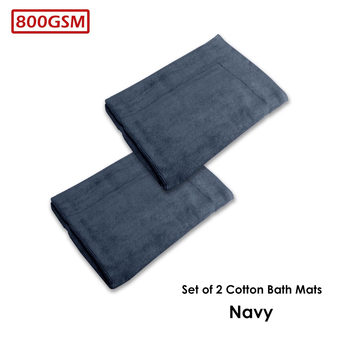 800GSM Set of 2 Cotton Bath Mats 50 x 70 cm Navy V442-ATX-BATHM-SETOF2800GSM-NAVY-RE