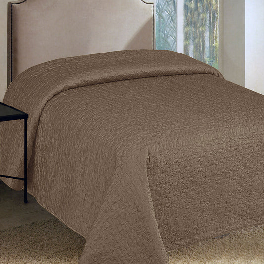 Faux Silk Embroidered Coverlet Coffee QUEEN V442-ATX-BEDSPREAD-FAUXSILK-COFFEE-QS