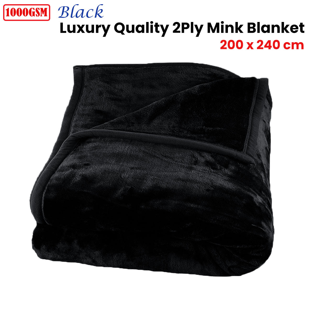 1000GSM Luxury Quality 2 Ply Mink Blanket Black 200 x 240 cm V442-ATX-BLANKET-1000GSMSOLID-BLACK-QS