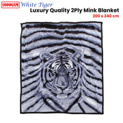 1000GSM White Tiger Luxury Quality 2 Ply Mink Blanket 200 x 240 cm V442-ATX-BLANKET-1000GSMTIGER-WHITE-QS