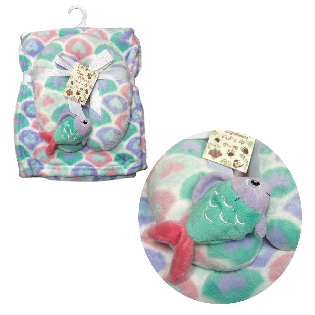 Baby Animal Coral Fleece Blanket + Pillow Fish V442-ATX-BLANKET-BABYFISH-MULTI-SH