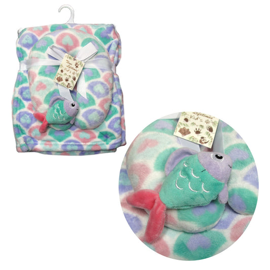Baby Animal Coral Fleece Blanket + Pillow Fish V442-ATX-BLANKET-BABYFISH-MULTI-SH