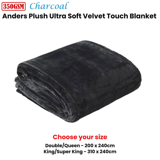 In 2 Linen 350GSM Plush Ultra Soft Velvet Touch Blanket Charcoal Double/Queen V442-ATX-BLANKET-PLUSHVELVET-CHARCOAL-DS