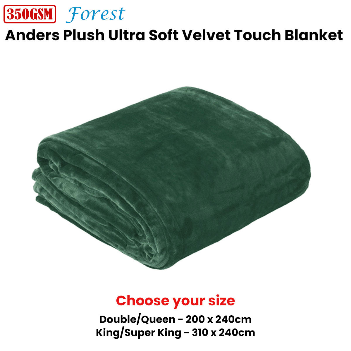 In 2 Linen 350GSM Plush Ultra Soft Velvet Touch Blanket Forest King/Super King V442-ATX-BLANKET-PLUSHVELVET-FOREST-SK